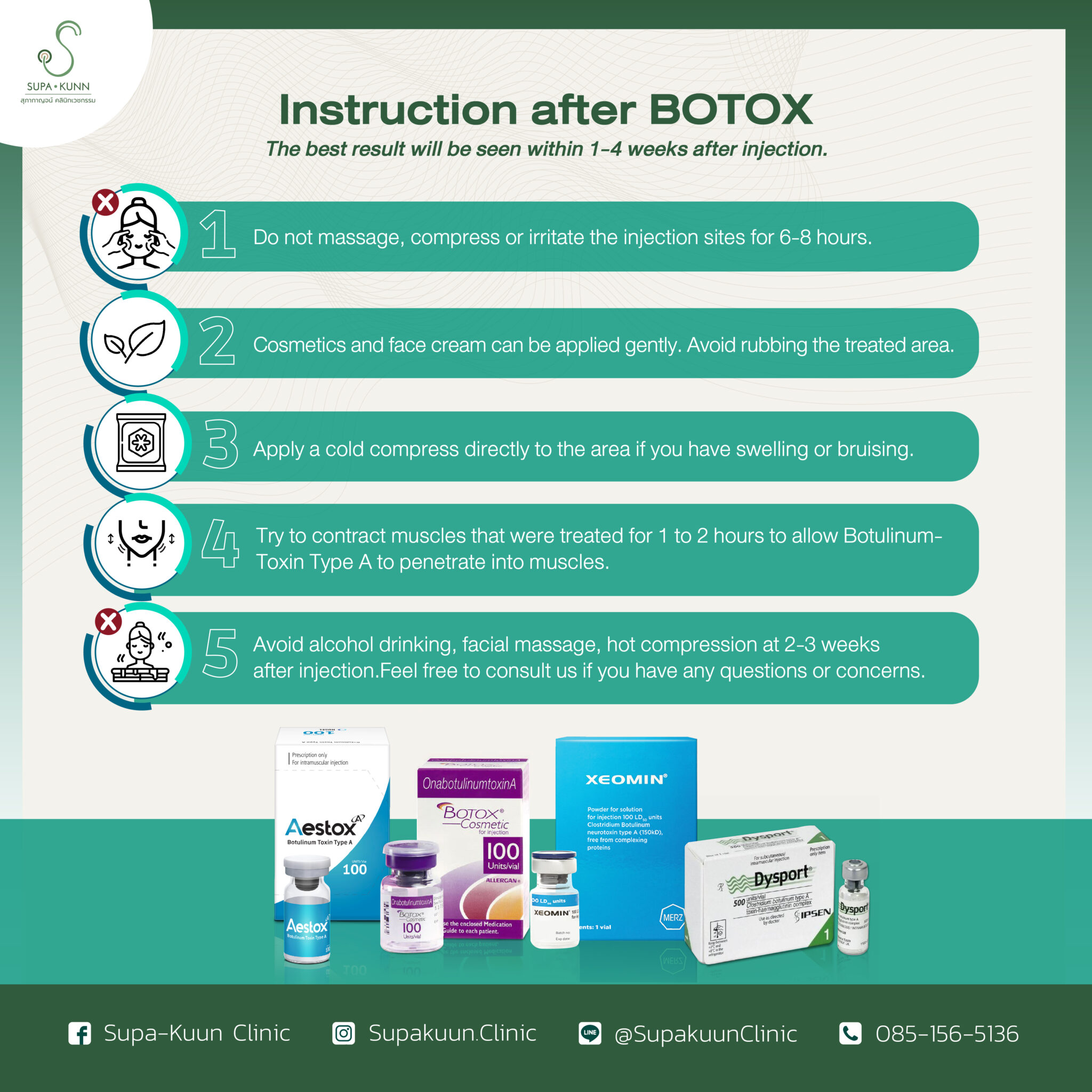 Instruction after Botox Supakunn Clinic